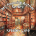 soft watercolor painting of multi level library with title written in white of My Favorite author series: Kresley Cole