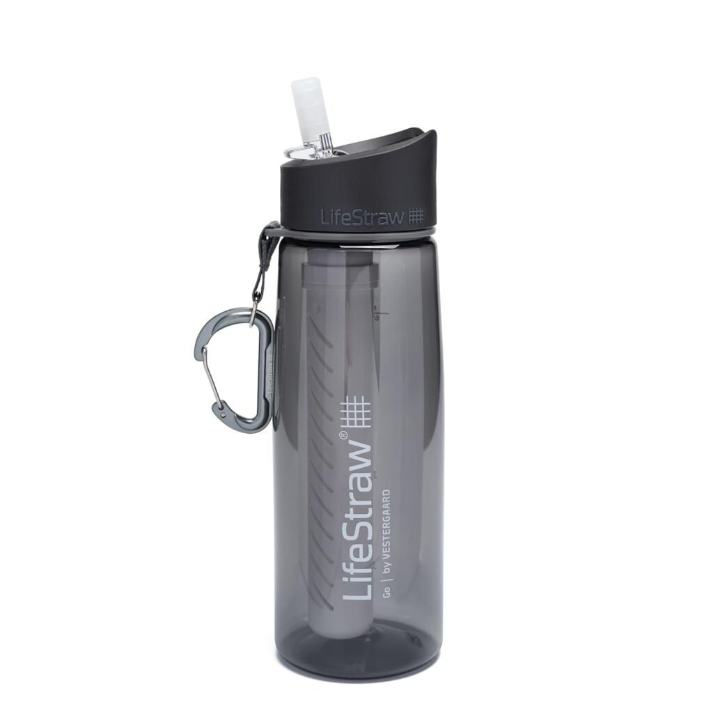 Water Filter Bottle with 2-Stage Integrated Filter Straw for Hiking, Backpacking, and Travel